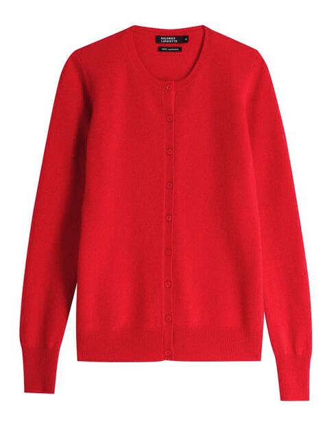 Cardigan 100% Cachemire Facao col rond rouge